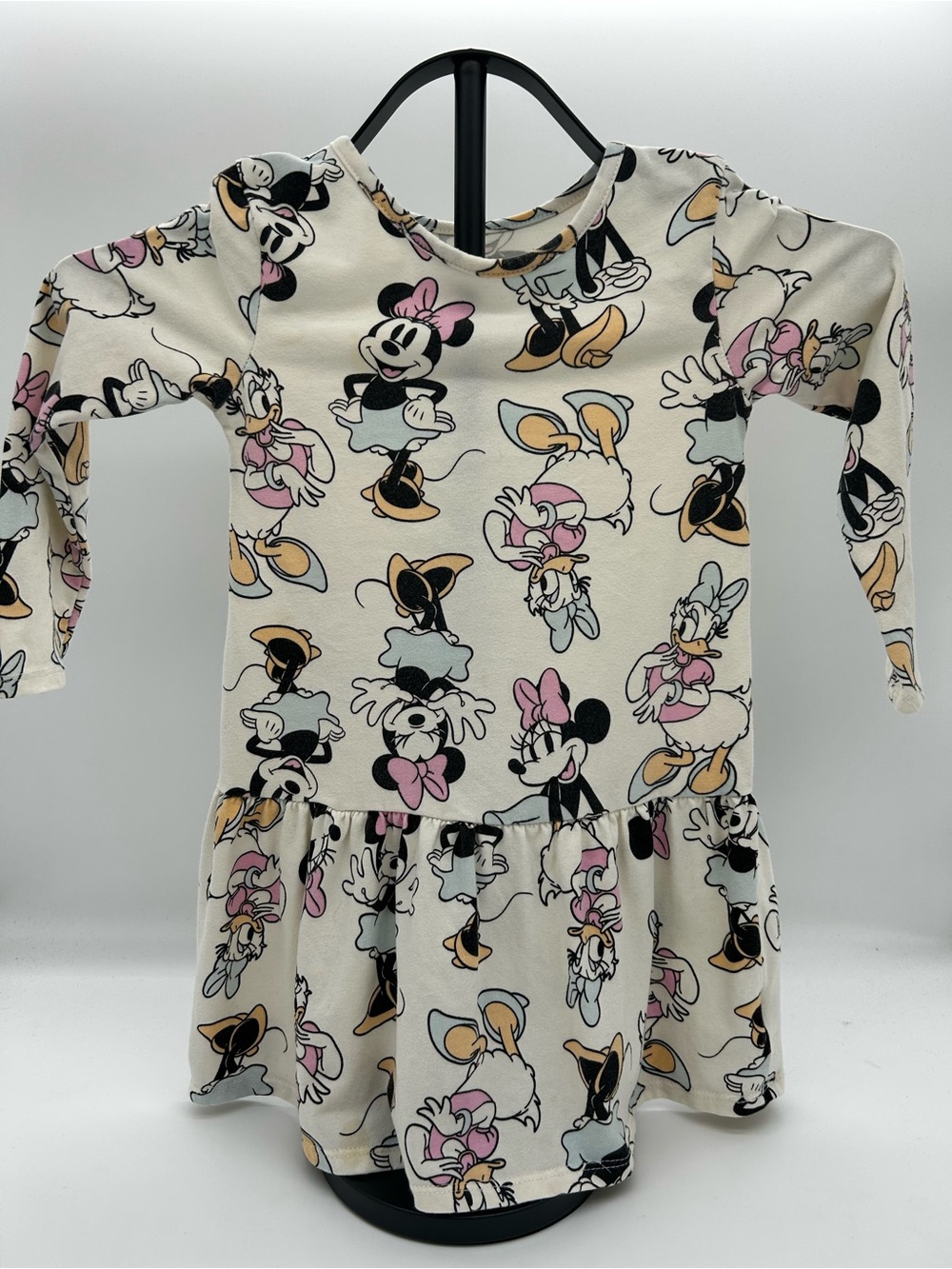 Disney Cream Minnie & Daisy Print Long-Sleeve Peplum Dress Size 4T
